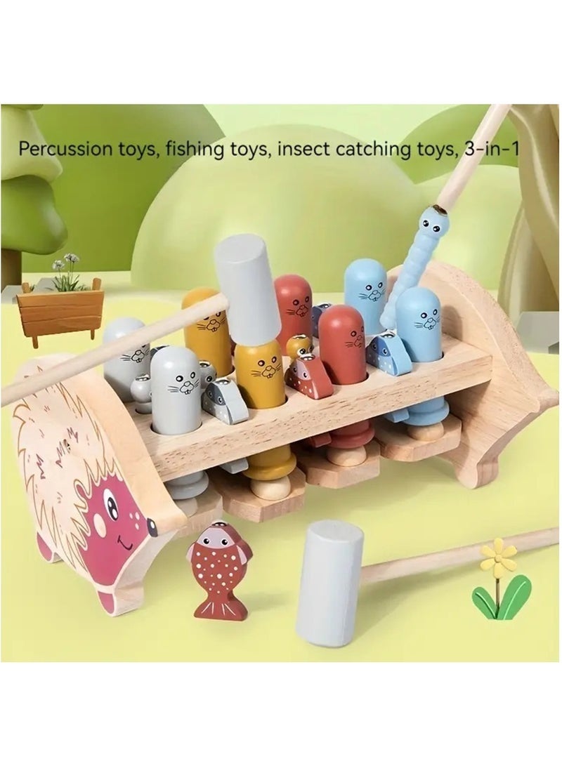 YelaJoy Montessori Wooden Playset For Kids - 3-In-1 Percussion & Magnetic Fishing Game, Educational Focus Training Toy, Ideal Gift For Boys & Girls Ages 3-6 On Birthdays - Image 1